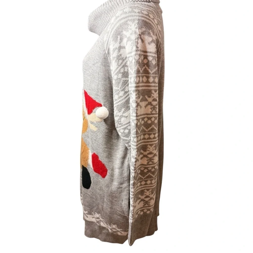 Christmas Gray Reindeer Cowl Neck Sweater with Pockets | Sz L